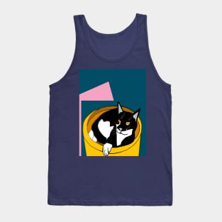 Cute Tuxedo Cat laying in a fruit bowl.  Copyright TeAnne Tank Top